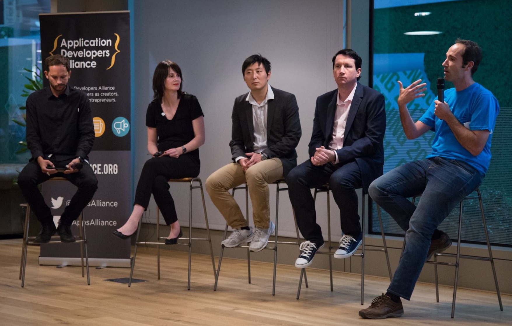 From left to right:&nbsp;Moderator,&nbsp;Bradley Want, ‪Head of Business Development at The ASO Co,&nbsp;Lea Hartkopf, ‪Head of Marketing at&nbsp;busuu,&nbsp;&nbsp;Jack Tang, ‪CEO and Founder of&nbsp;Funky Panda,&nbsp;Matt Casey, ‪Monetization Manag…