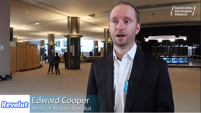 Edward Cooper, Head of Mobile a Revolut talks inside the European Parliament