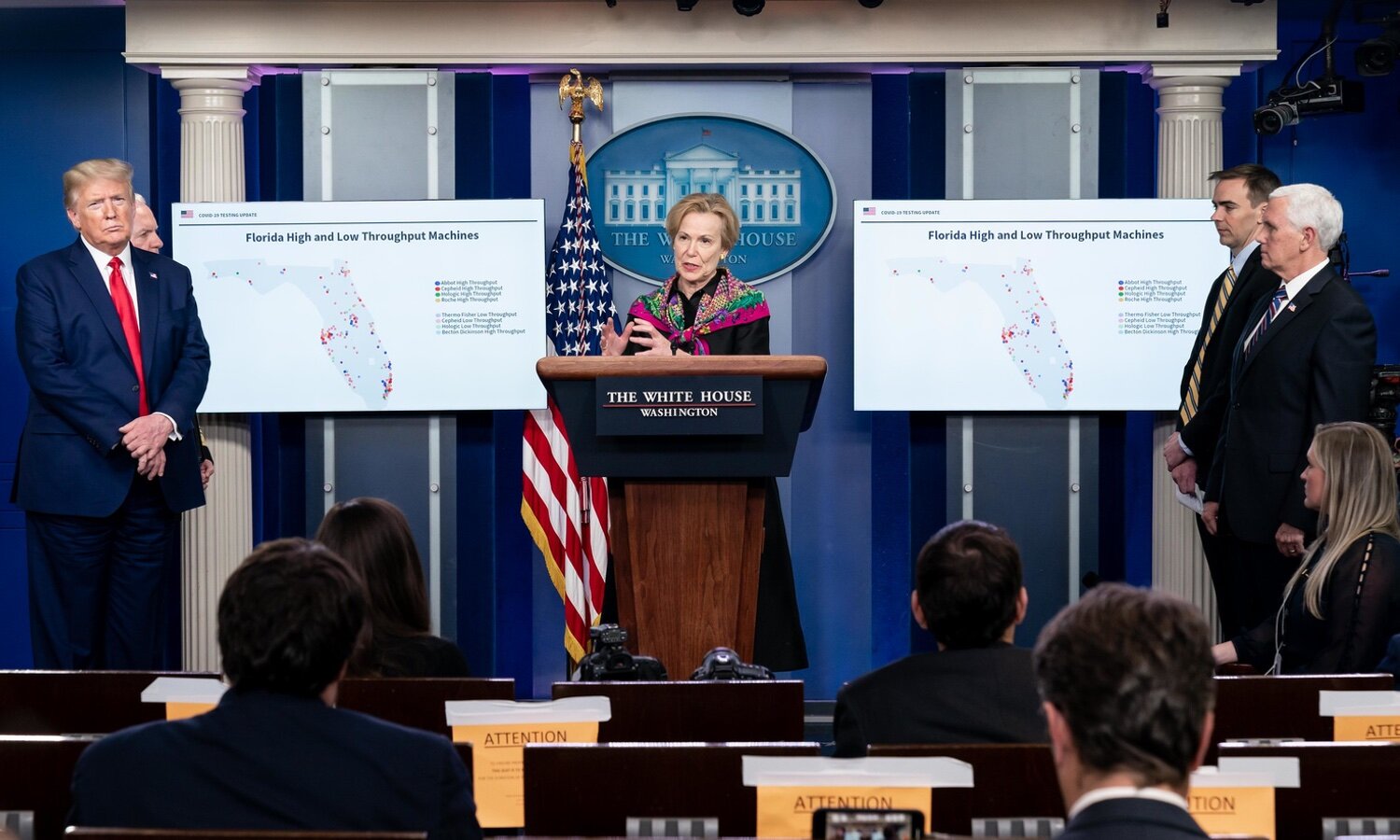 White House Coronavirus Task Force Response Coordinator Deborah Birx delivers remarks during the coronavirus (COVID-19) update briefing Monday, April 20, 2020, in the James S. Brady White House Press Briefing Room of the White House. (Official White…