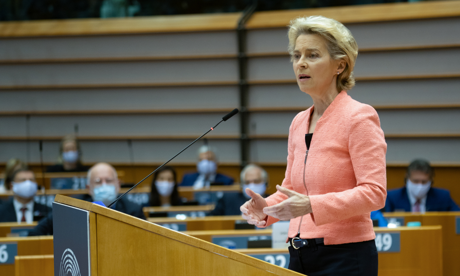 EU Commission President Ursula von der Leyen delivering her State Of The Union address on September 16 2020. CC-BY-4.0: © European Union 2020 – Source: EP.