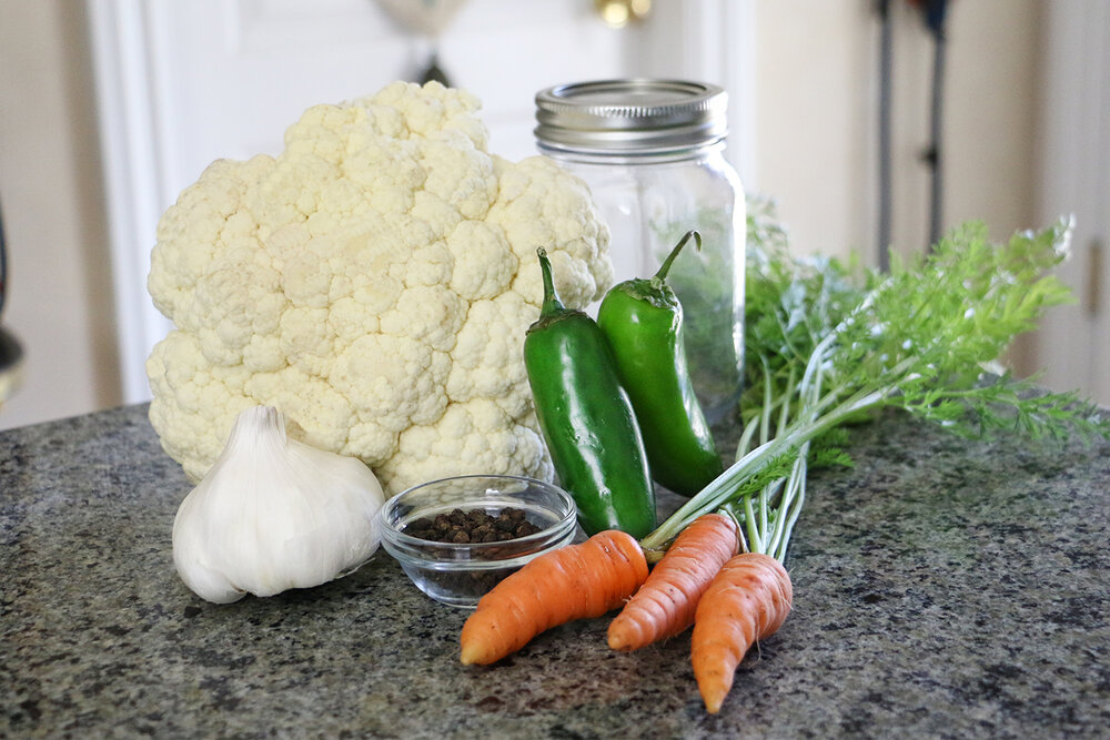 Pickled cauliflower, carrots, jalapenos