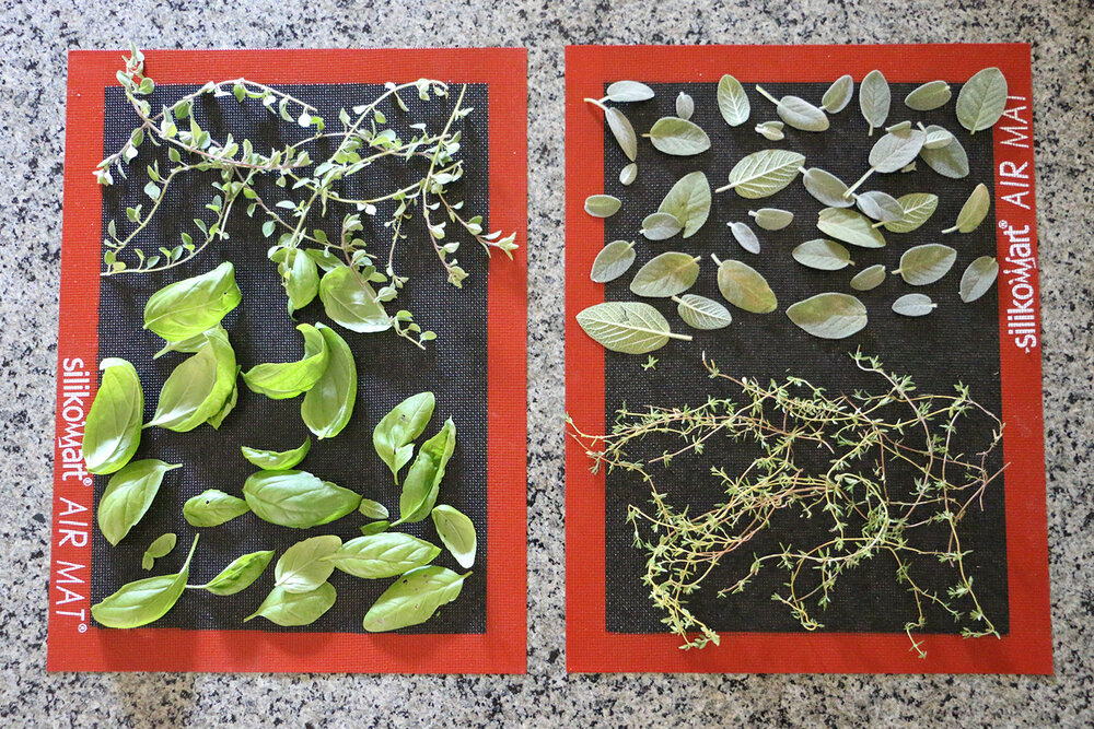 Organic herbs on Reusable Baking Mat Silicone