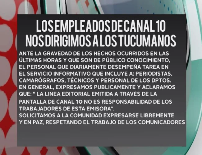 Comunicado de los trabajadores de Canal 10