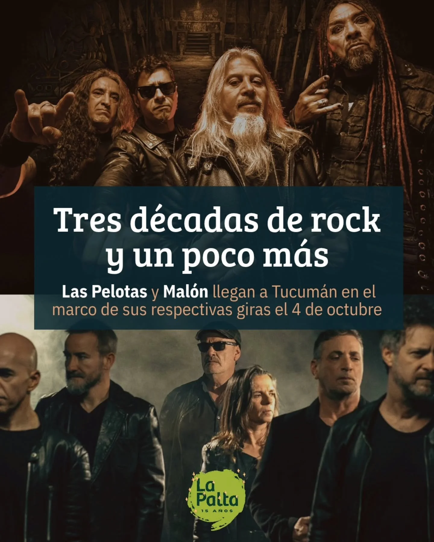 🤘 Las Pelotas y MAL&Oacute;N celebran 30 a&ntilde;os de rock en escenarios tucumanos.

🎸 En distintos puntos de la ciudad, las m&iacute;ticas bandas nacionales presentan su m&aacute;s reciente material y los infaltables de siempre. 

🎼 La cita es 