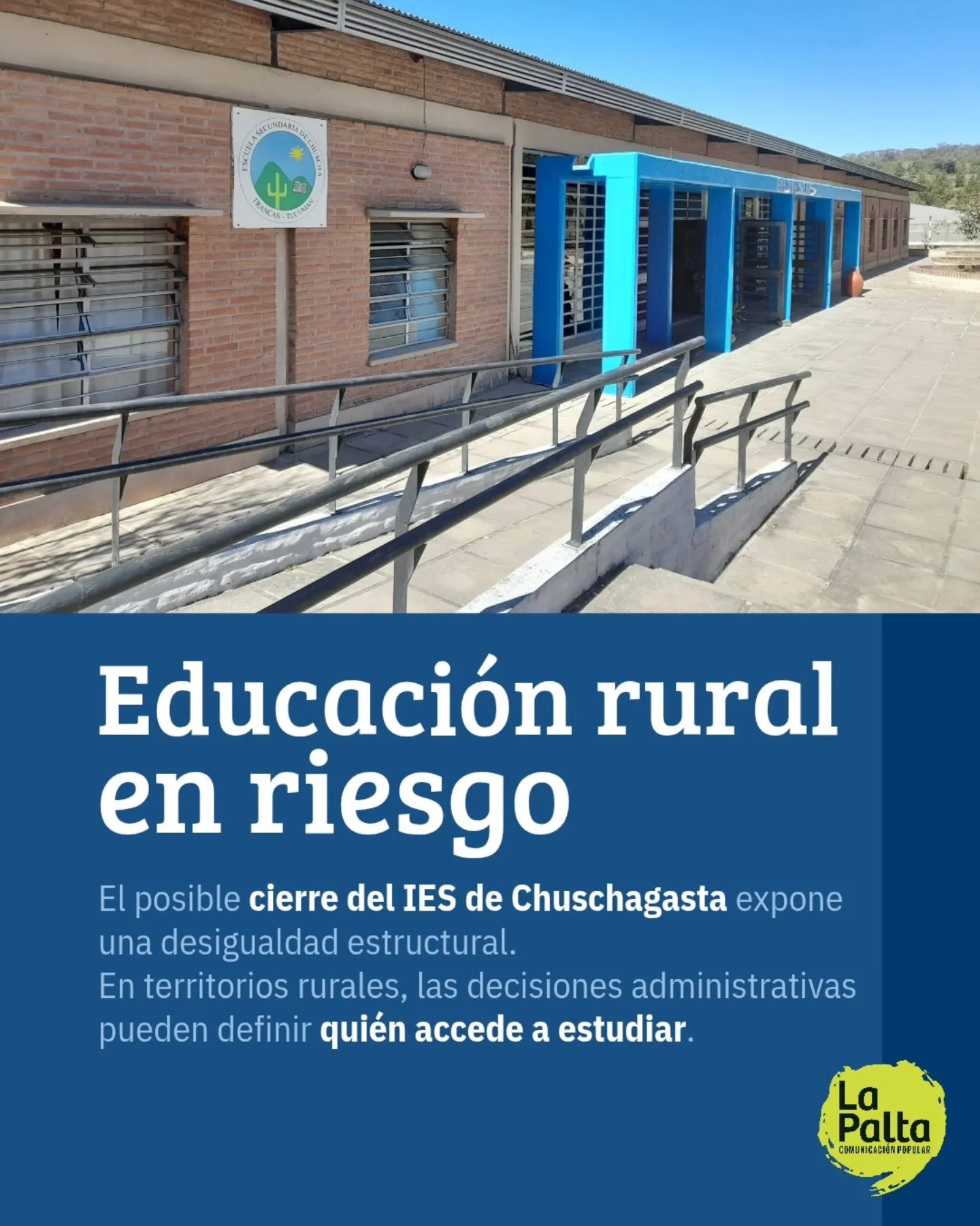 📚 Educaci&oacute;n rural en riesgo

📍 Inaugurado hace apenas un par de a&ntilde;os, el Instituto de Ense&ntilde;anza Superior de Chuschagasta se enfrenta a un inminente cierre por supuestas razones presupuestarias.

🚌 La alternativa propuesta es u