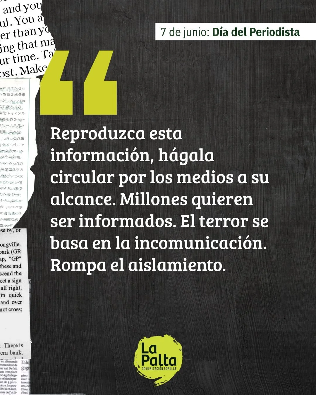🎙️ D&iacute;a del Periodista

🥑 Hoy celebramos el d&iacute;a del periodista sostenido que la informaci&oacute;n es un derecho y renovando el compromiso con la comunicaci&oacute;n con perspectiva en derechos humanos
