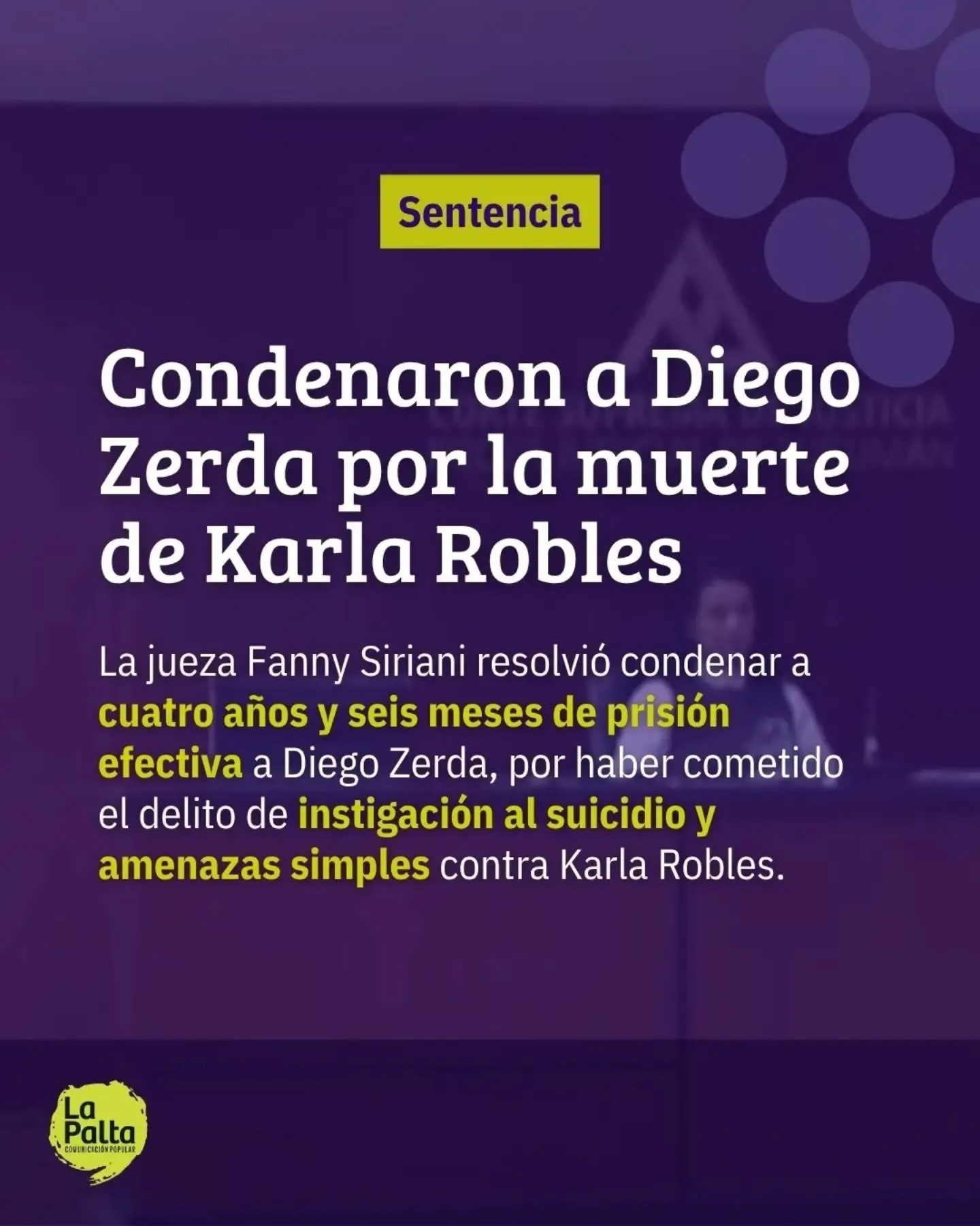 ⚖️ Finaliz&oacute; el juicio oral por la muerte de Karla Robles. La justicia conden&oacute; a Diego Zerda por instigaci&oacute;n al suicidio de la joven de 27 a&ntilde;os.

👉 "Por la gravedad del hecho, la p&eacute;rdida de la vida de Karla y e