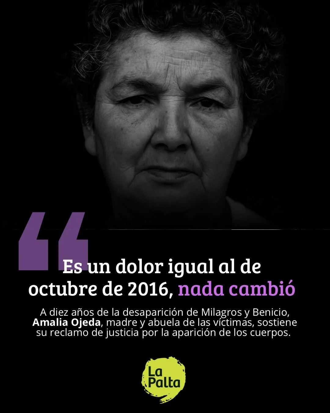 📢 Se cumplen diez a&ntilde;os de la desaparici&oacute;n de Milagros Avellaneda y su hijo menor, Benicio Coronel 

🪧 El 28 de octubre de 2016 desaparecieron Milagros y Benicio. Desde aquel momento, Amalia Ojeda, madre y abuela de las v&iacute;ctimas