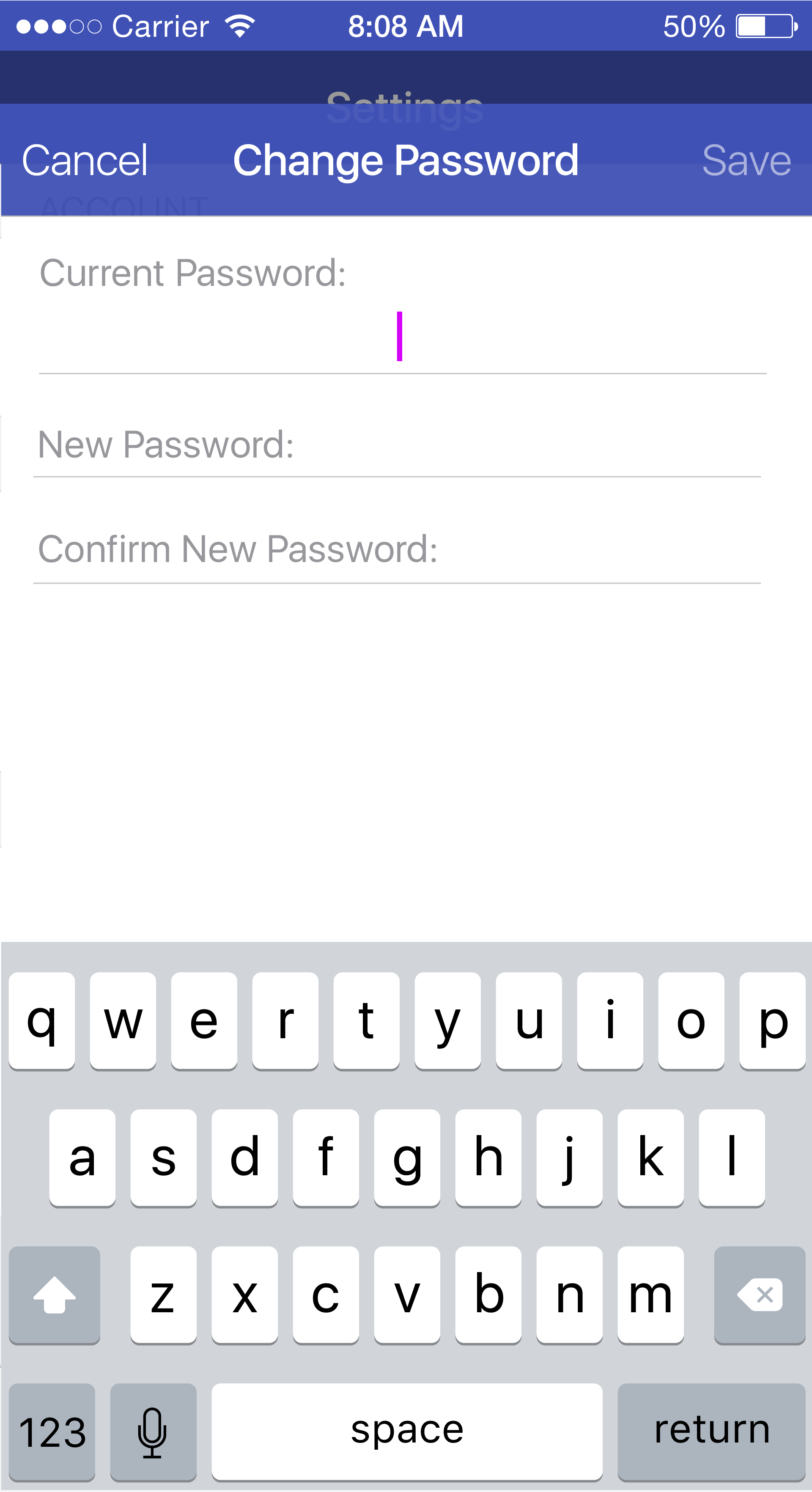 Change Password Screen