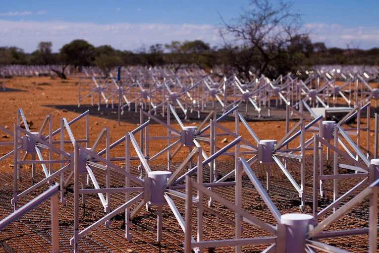 Dipole antennas of the Murchison Widefield Array radio telescope in Western Australia.