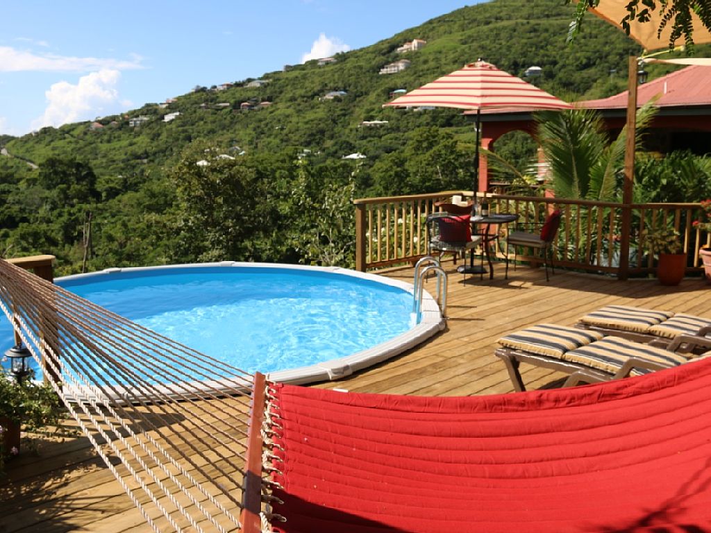 The hammock and spacious pool deck.