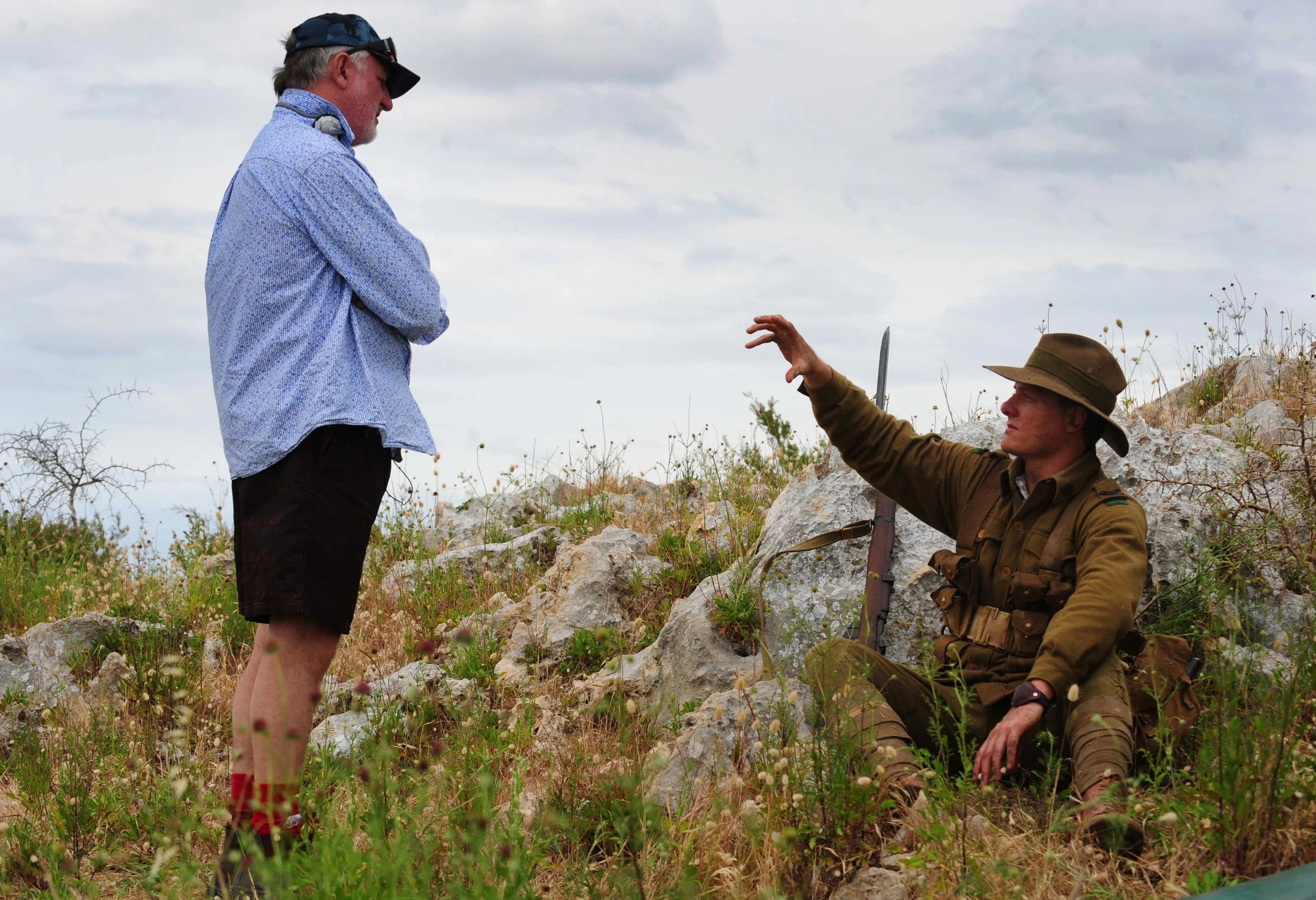 James Bogle and Myles Pollard on the set of "The War That Changed Us"