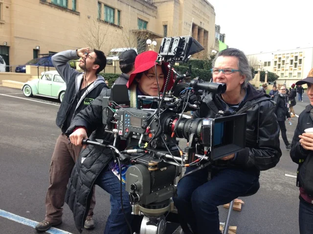 Julietta and Geoff Bennett on the set of Love Child . Photo credit: Sarah Hadley