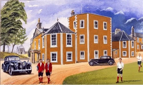 Loretto School in Jim Clark’s time with his father’s Alvis Speed Twenty. Painting by WK Henderson commissioned for the book.