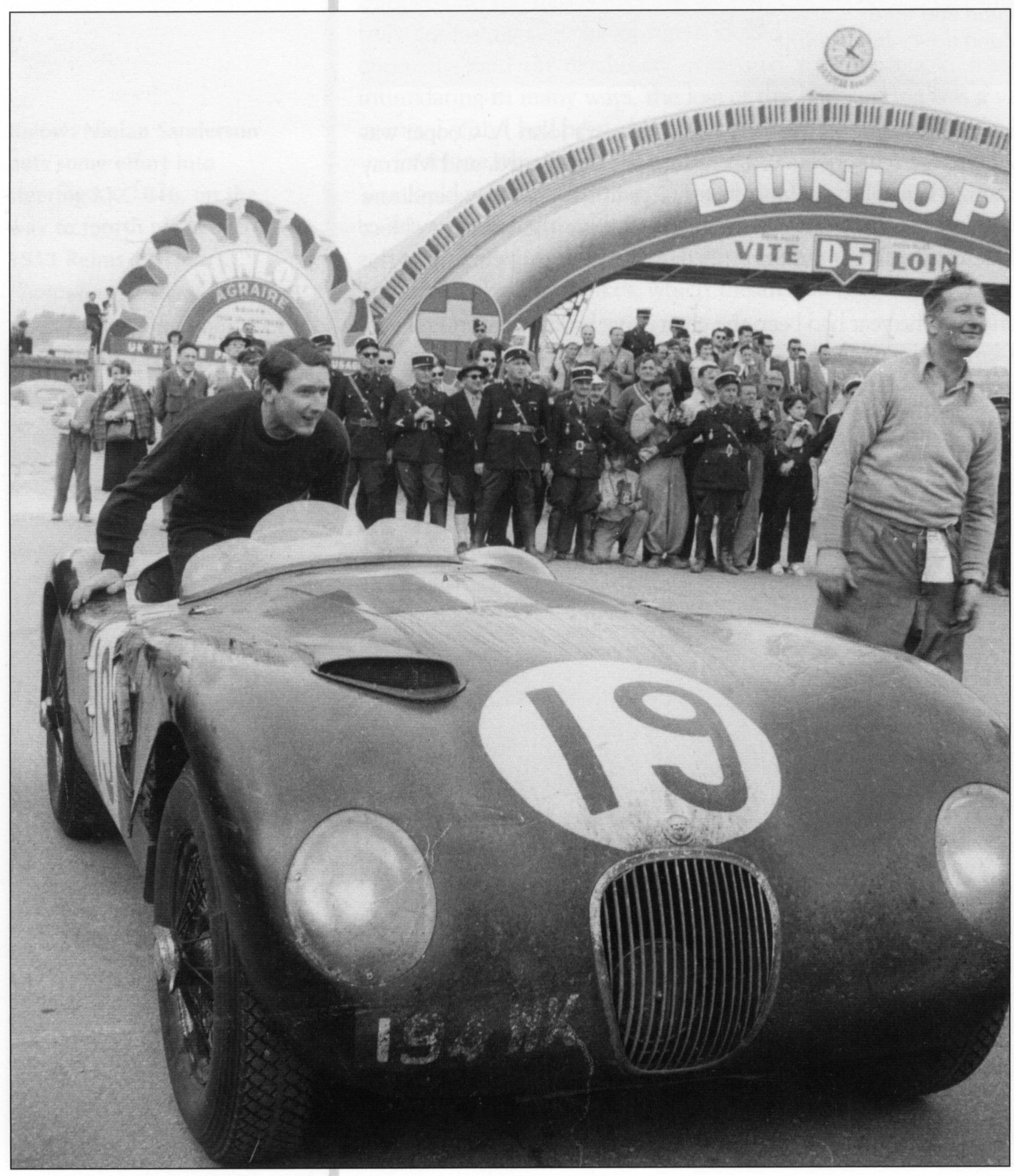 Ian Stewart in the works Jaguar C-type he drove to fourth place with Peter Whitehead (right) at Le Mans in 1953. So he already knew what a disc-braked Weber carburetted car felt like. Photo © Paul Skilleter collection.