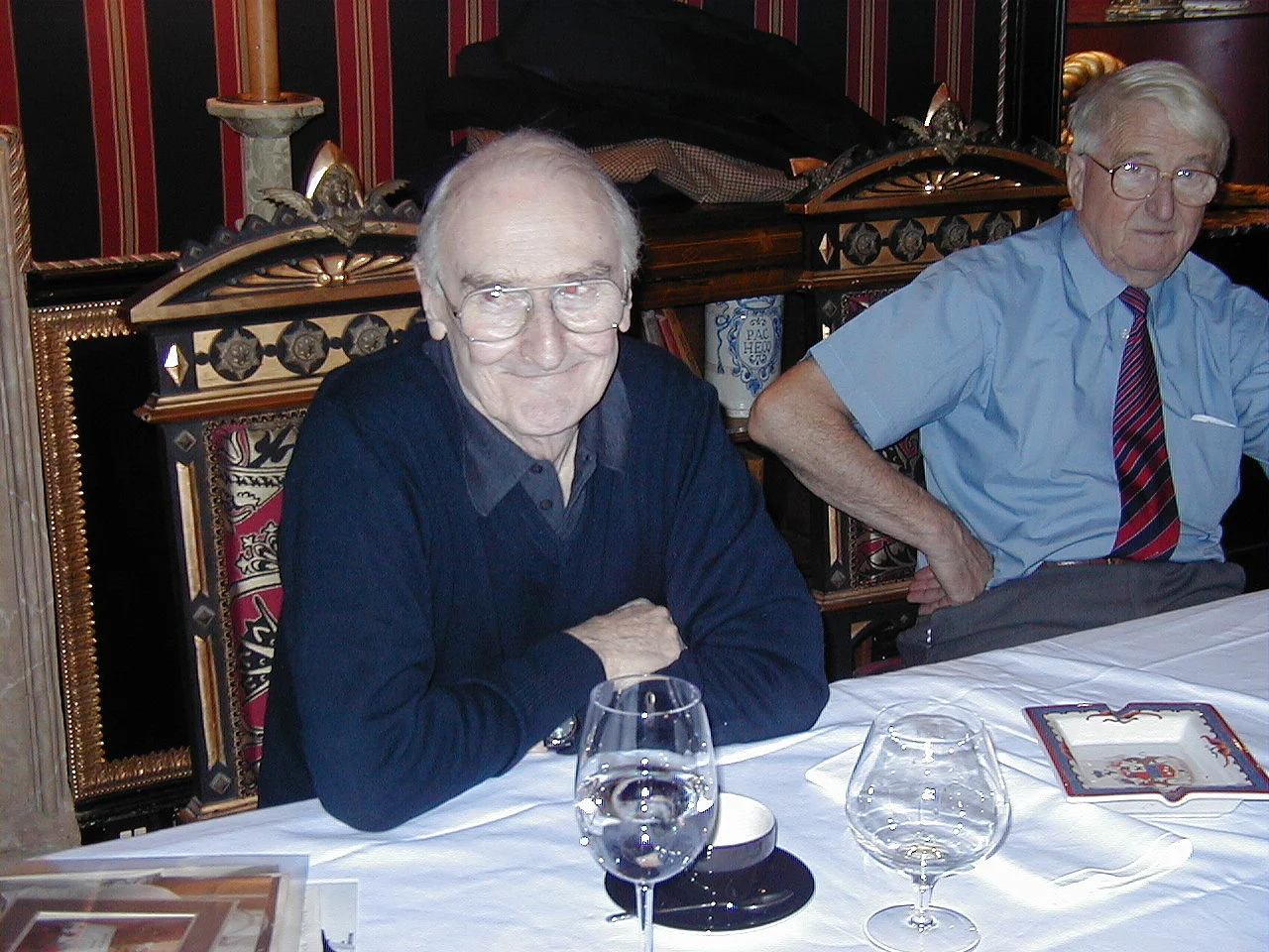 Prestonfield House, Edinburgh. Ian Stewart the late Bill Dobson, his fellow Ecurie Ecosse driver, on right.