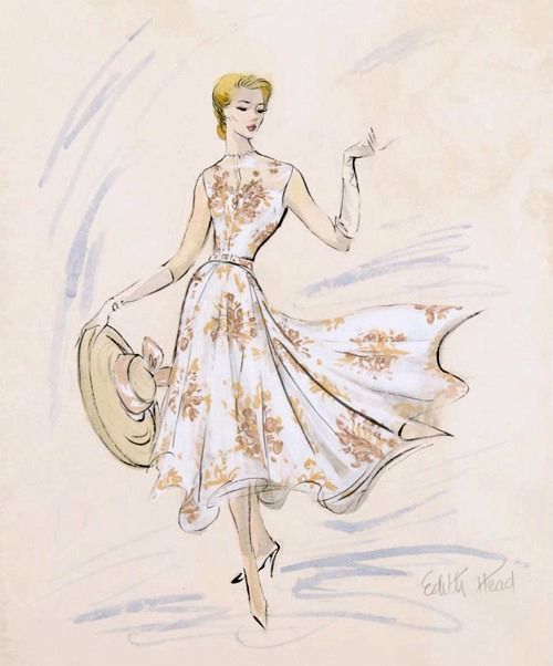A sketch by Edith Head of her dress design for Grace Kelly's character in "Rear Window".