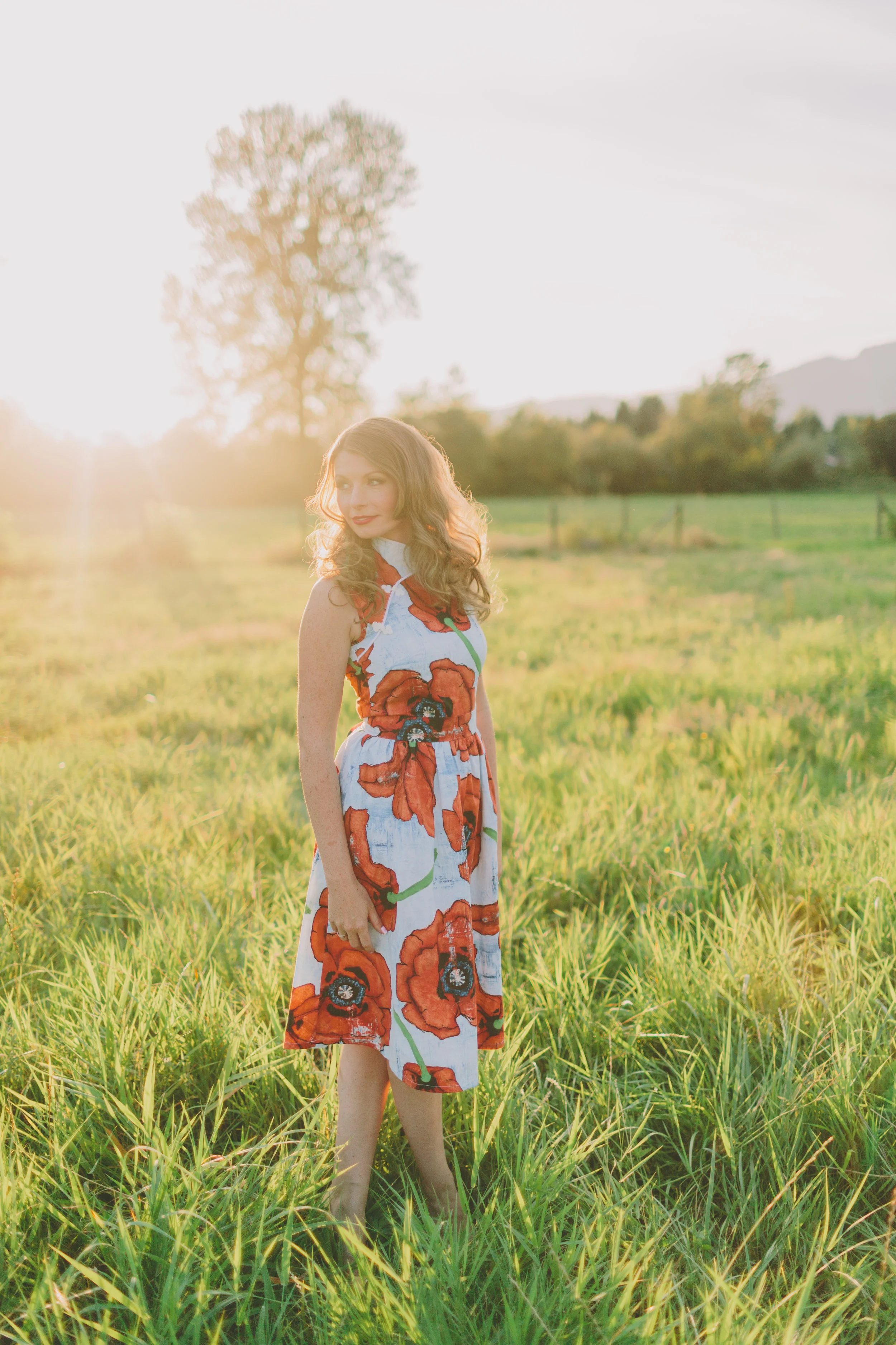 The Wanderer cheongsam style dress with full skirt in poppy, by Happy Yellow Dress