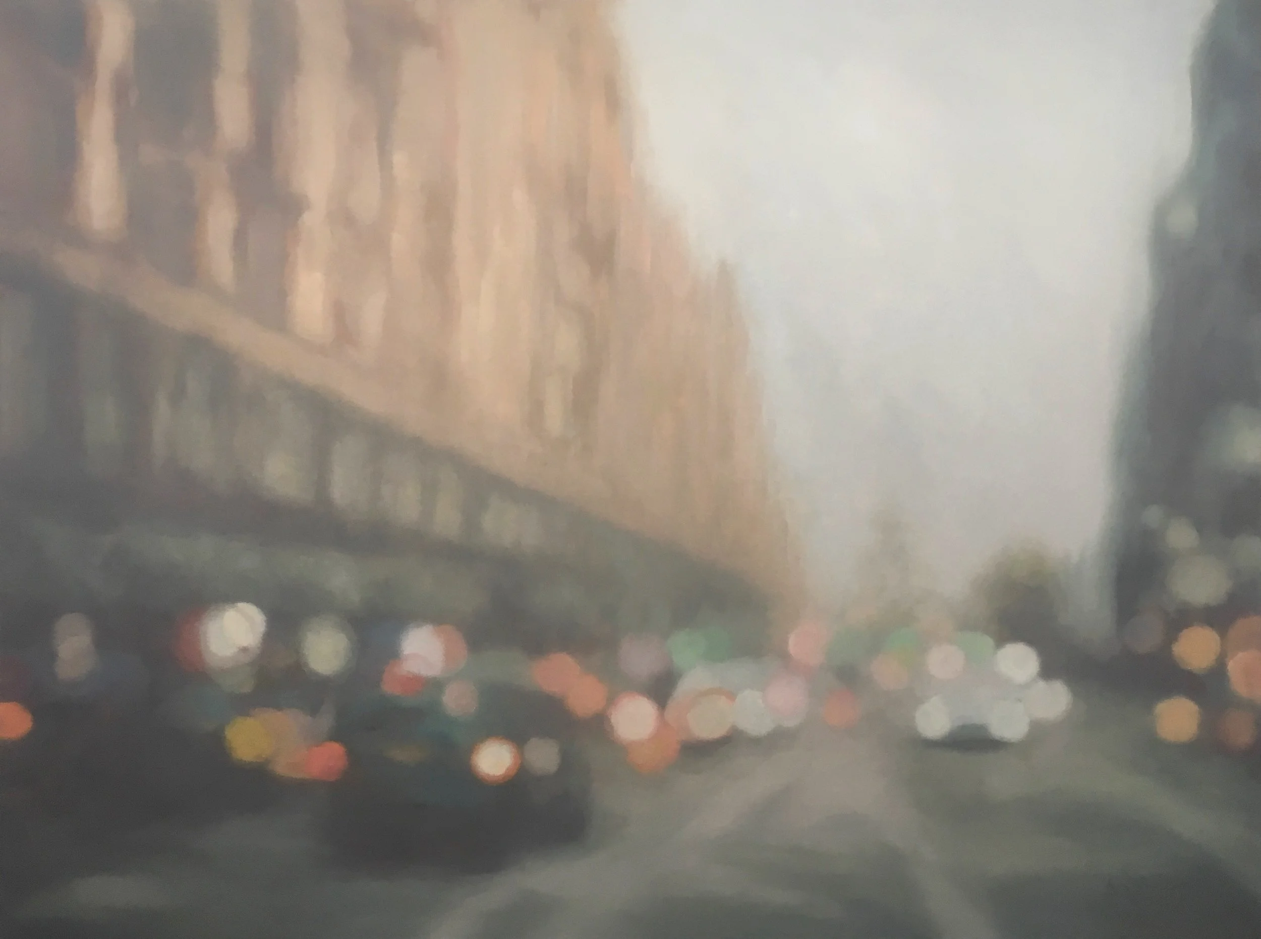 This body of work is an exploration of the sfumato technique and tonalism. Sfumato is defined as “the technique of allowing tones and colors to shade gradually into one another, producing softened outlines or hazy forms.” This gradual shift in form and color, as well as spatial ambiguity, is further realized in the work here through using a chromatic color scheme. The result is that of the work shifting, eliding, dematerializing, and transforming before the eye and never finding complete resolution. OIL ON PANEL 40x30 2018