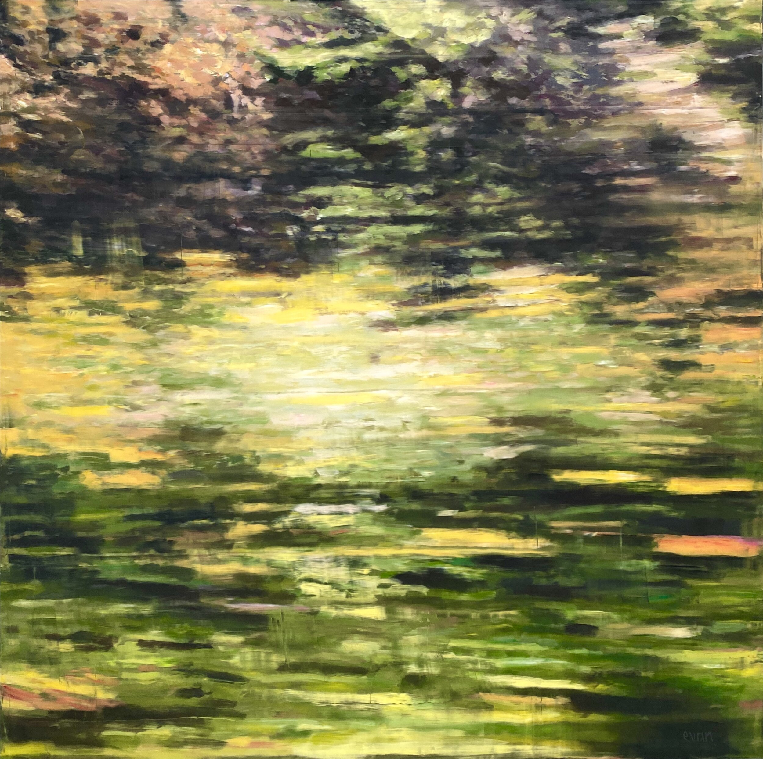   This series is a meditation on the perception of nature through the lens of technology. The thin veil of paint composing these works suggests representation as an image or appearance over what would otherwise be a direct, tactile and material relat