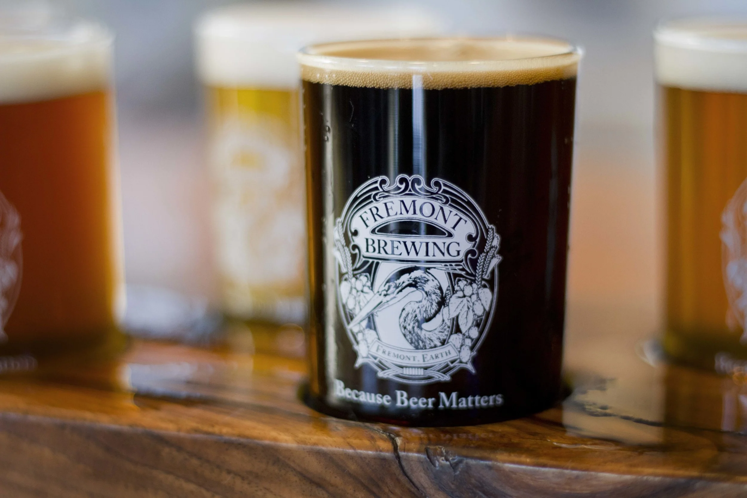 Close up of a 5 ounce taster of stout