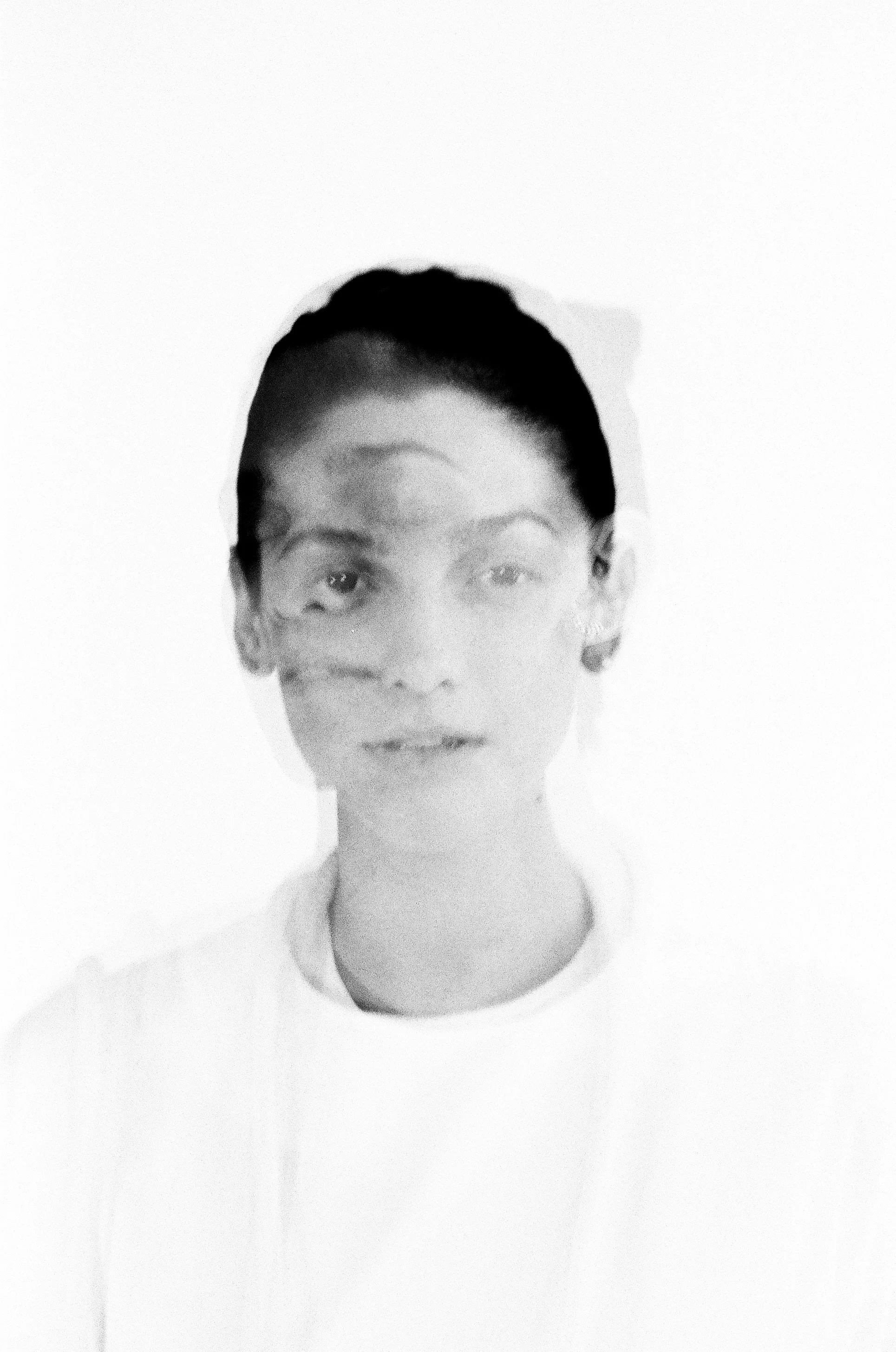Black and white double exposure portrait of Stephanie Pearson
