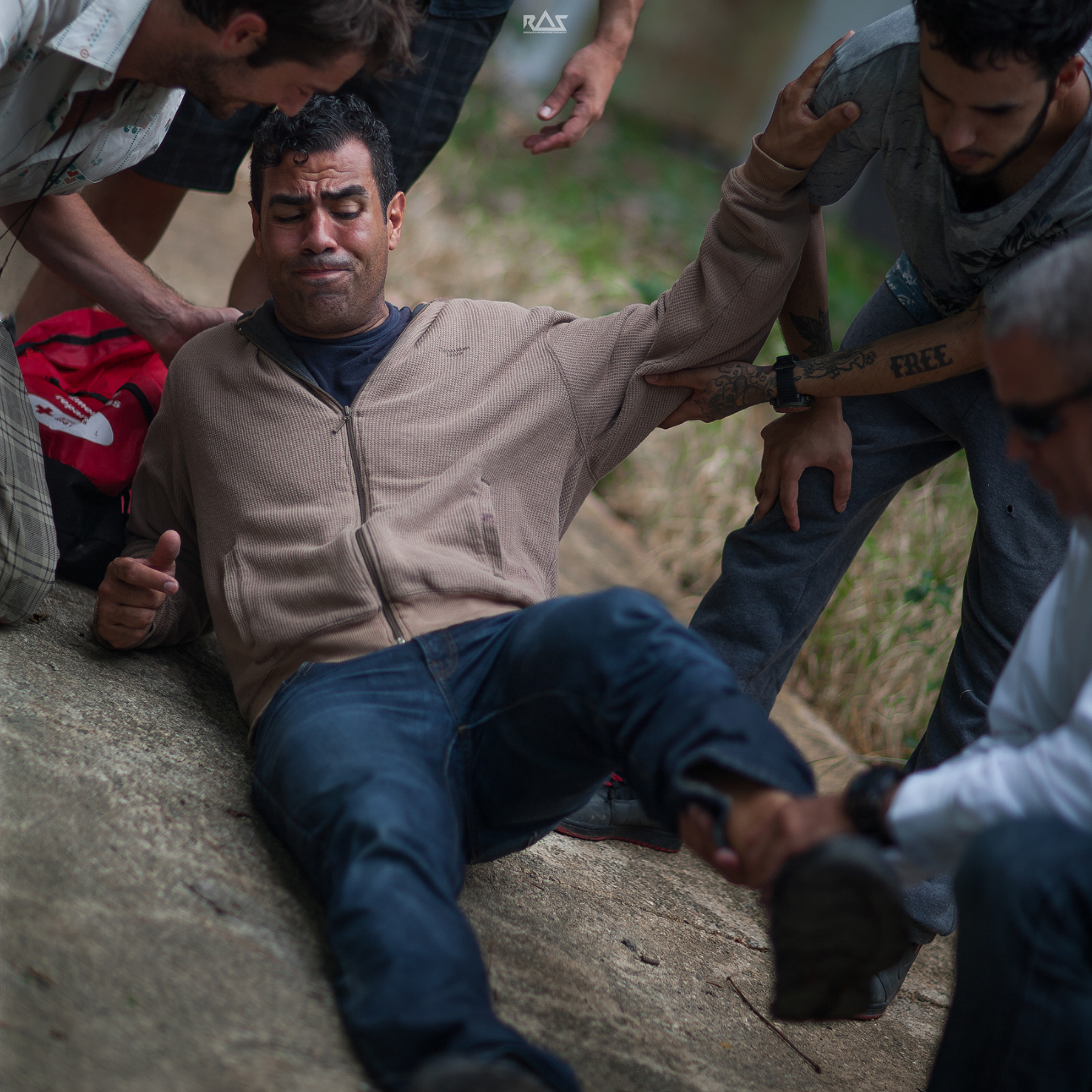Director Michael Biggam, left, helps J.W. Cortés with co-star Mark Castro.