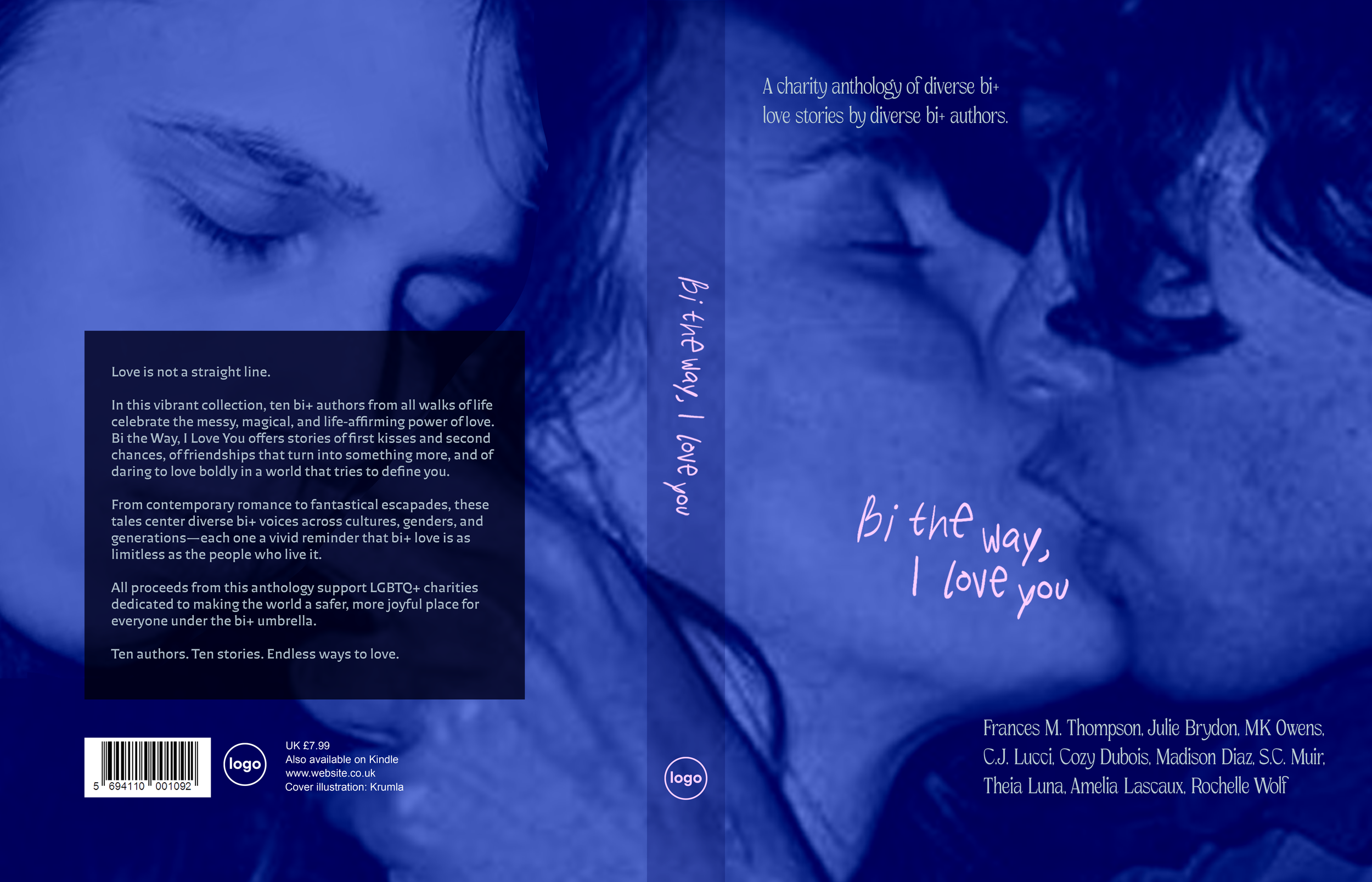 Rejected book cover mockup. The final would have been illustrated with the people more androgynous and a splash of purple. I liked the idea of the title to be part of the storytelling, sort of like it was being whispered by the two characters, but th