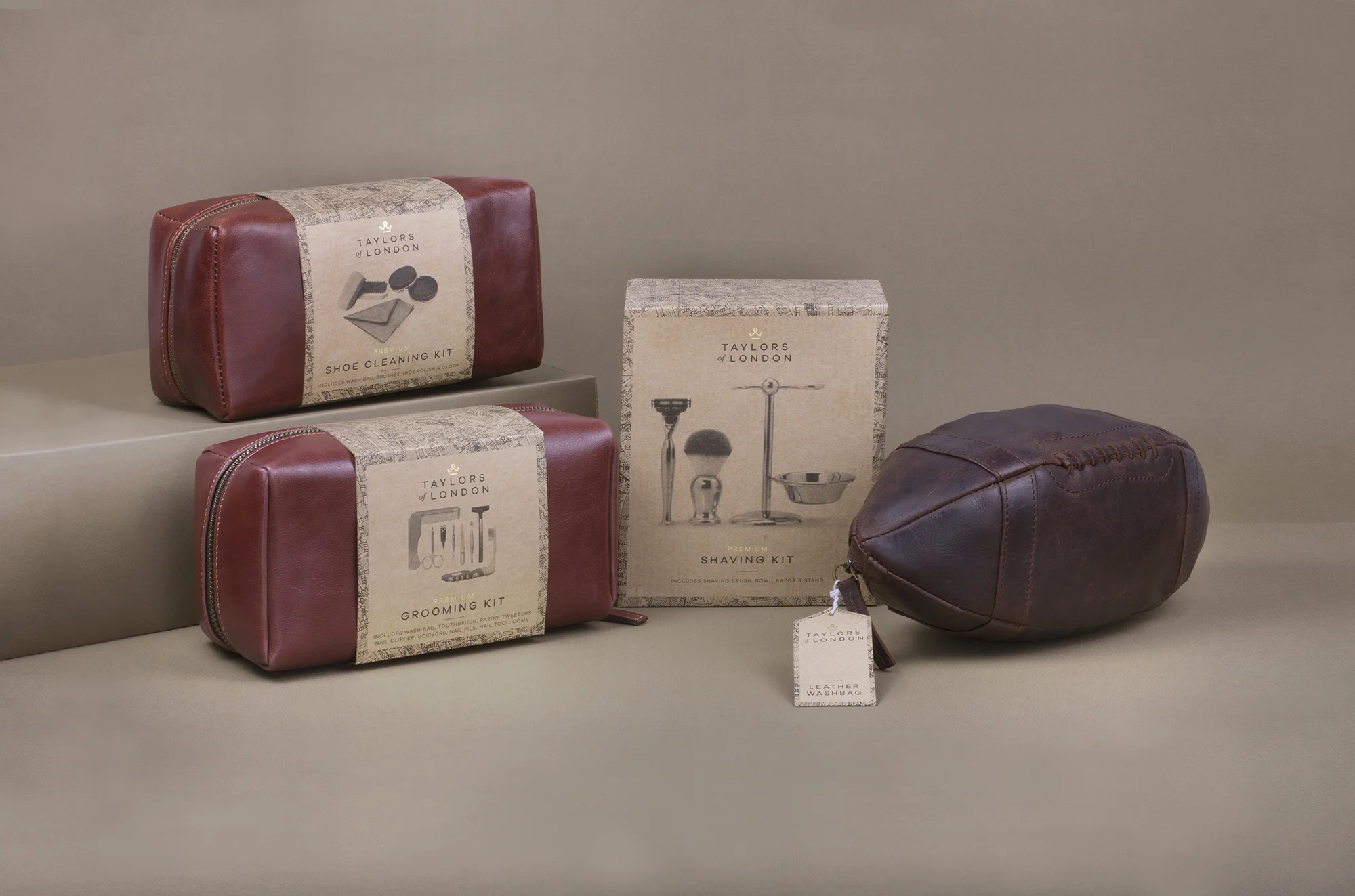 A classical collection of leather goods and traditional tools for gentlemen. Taylors of London pays homage to the craftsmanship of the medieval leather merchants selling their handsome wares in Britain’s royal cities. Packaging created by business design team following styleguide.