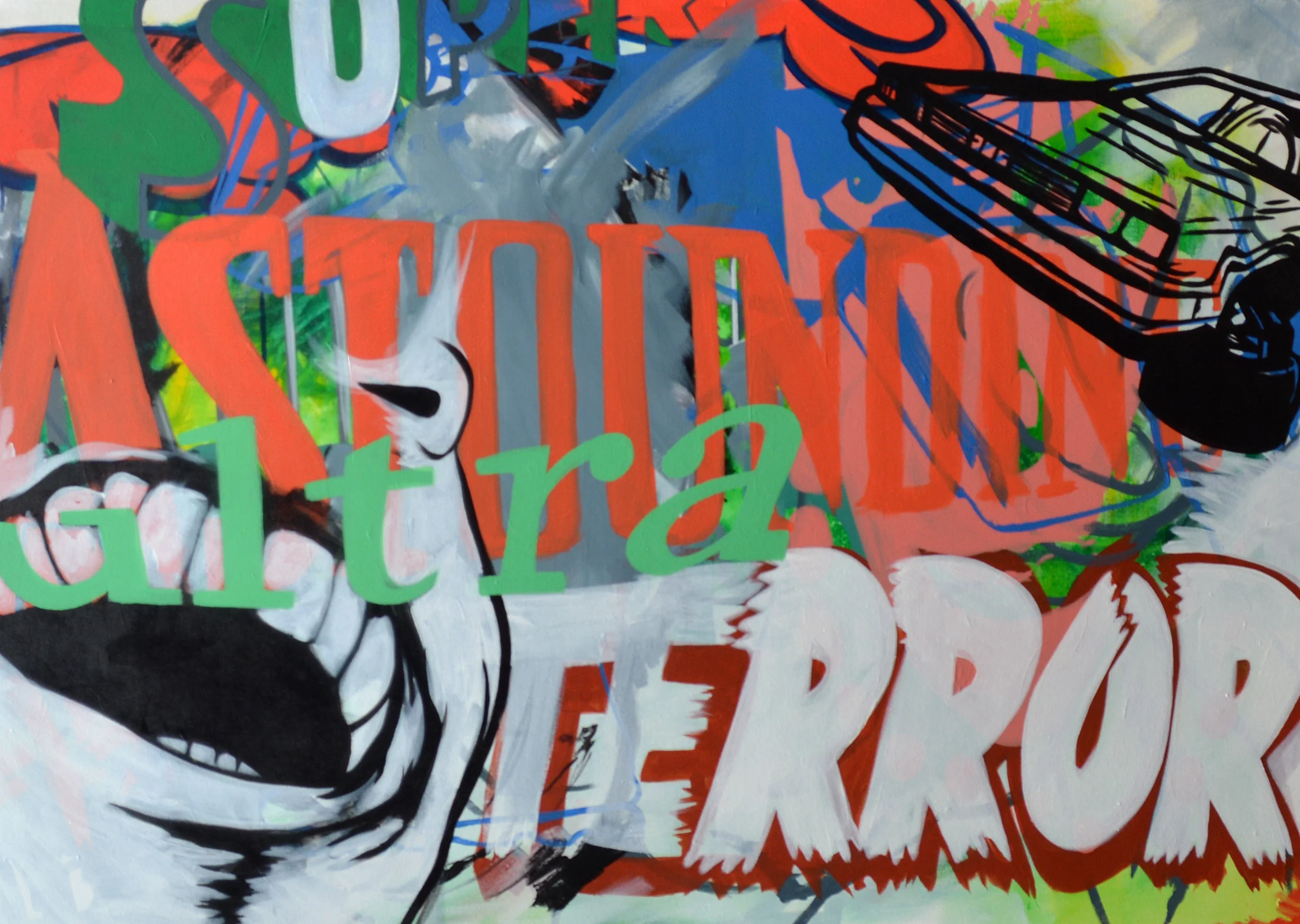 Super Astounding Ultra Terror , acrylic on canvas, 36”x50”, 2015