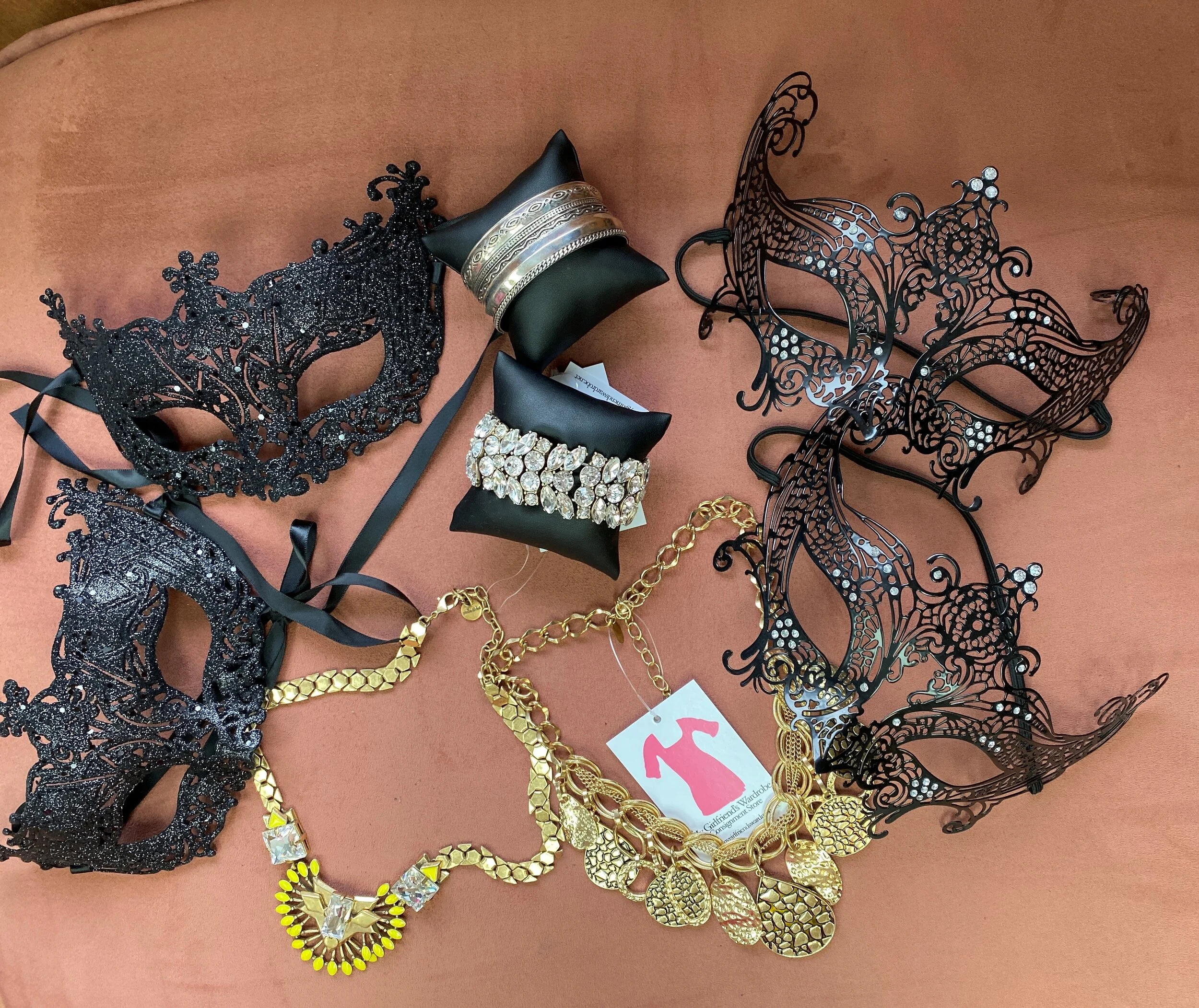 Masquerade Masks and accessories at My Girlfriend’s Wardrobe. Photo courtesy of My Girlfriend’s Wardrobe.