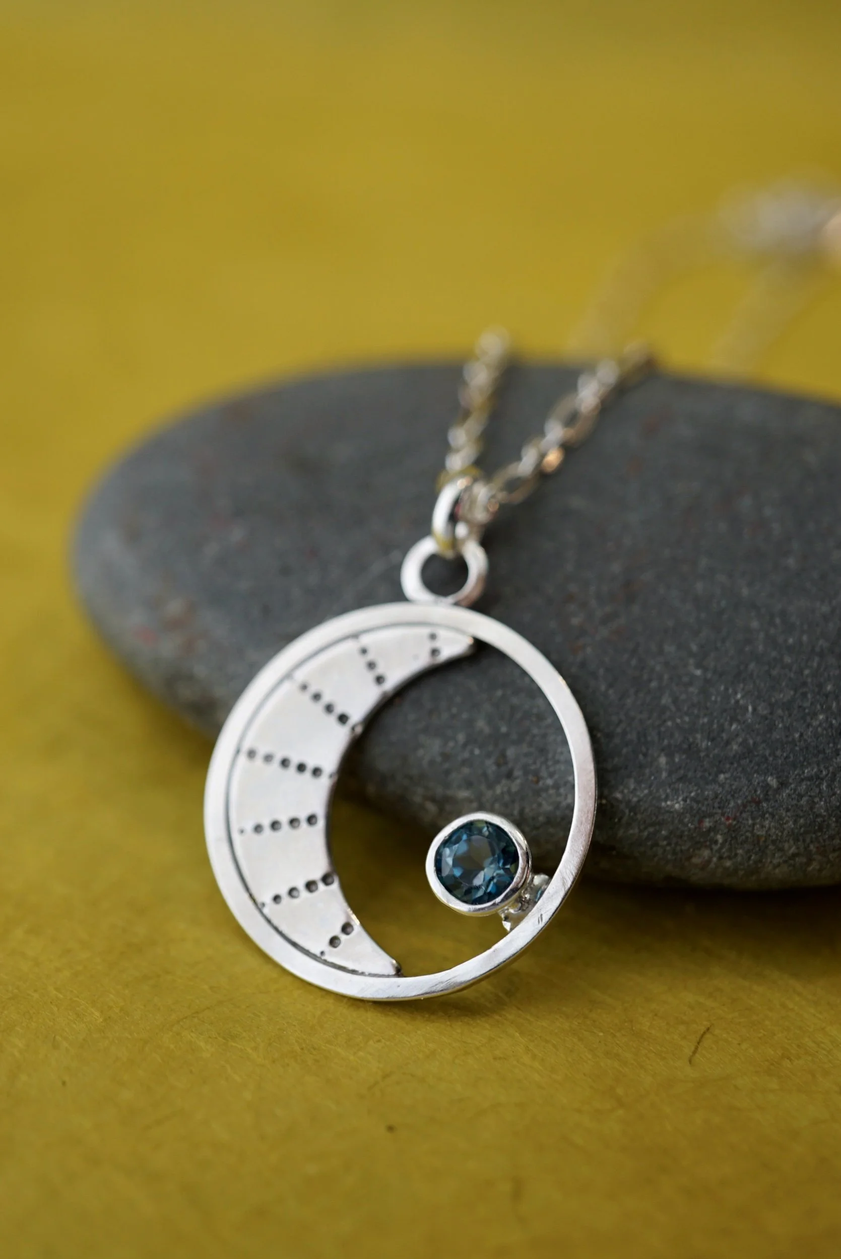 Crescent Moon Blue Topaz Pendant Necklace