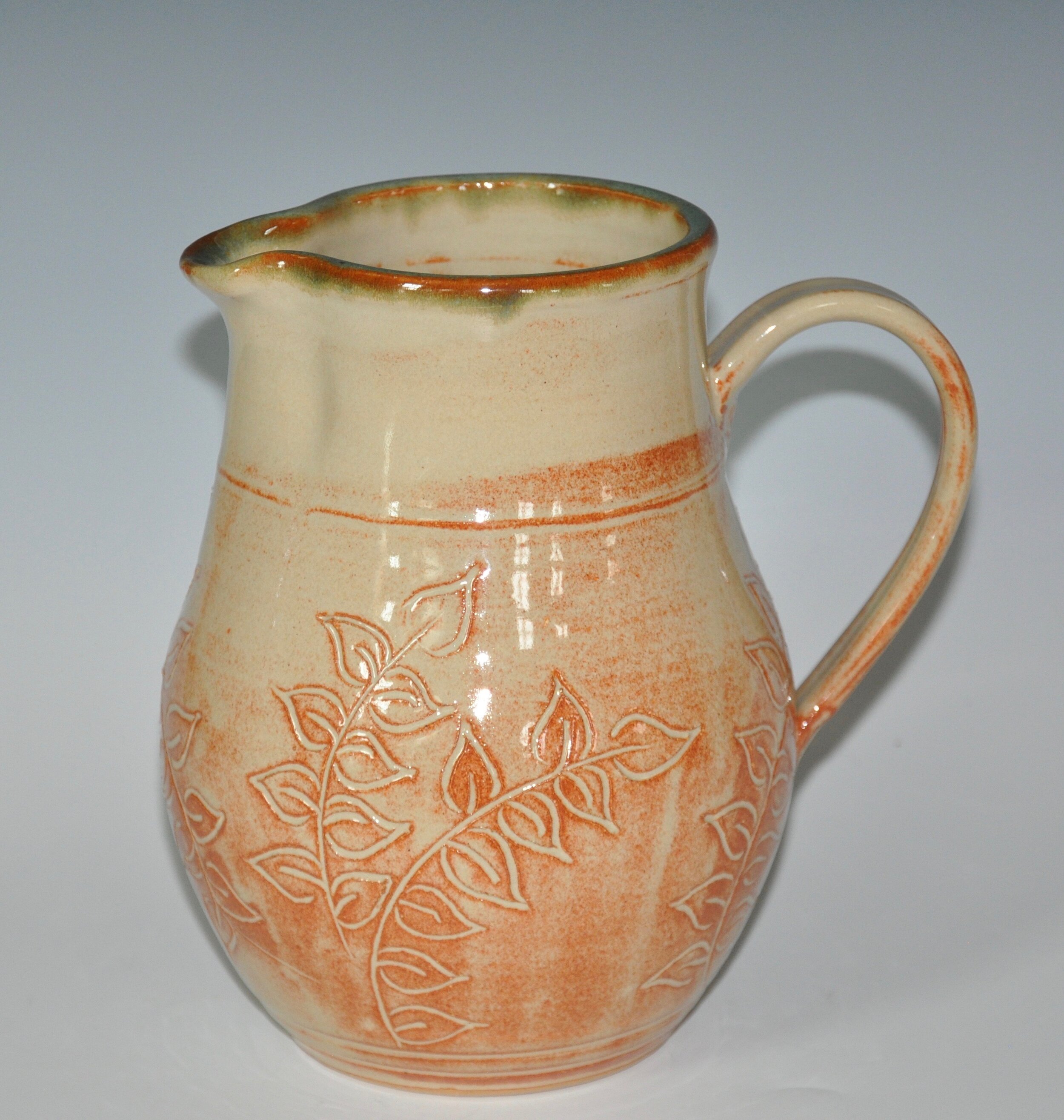 Shino Pitcher with Vine Etchings