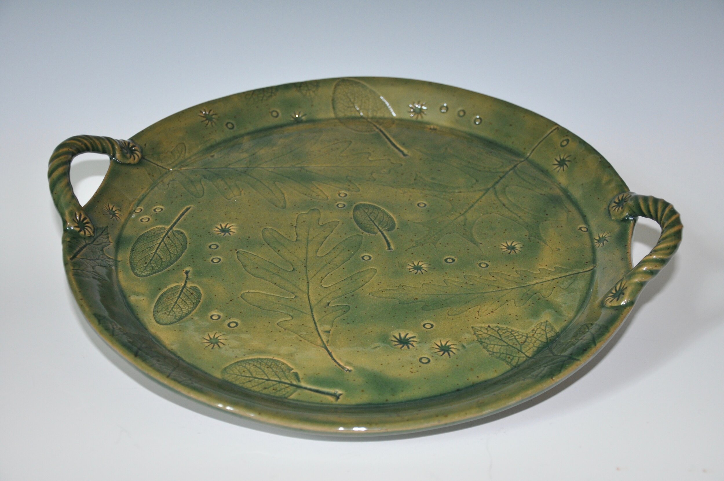 Large Green Platter with Leaf Relief