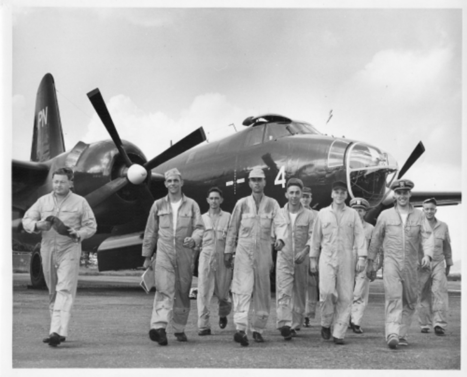 Lt. J.G. Edward H. Bergeron (second from right, US Navy Hurricane Squadron, 1954