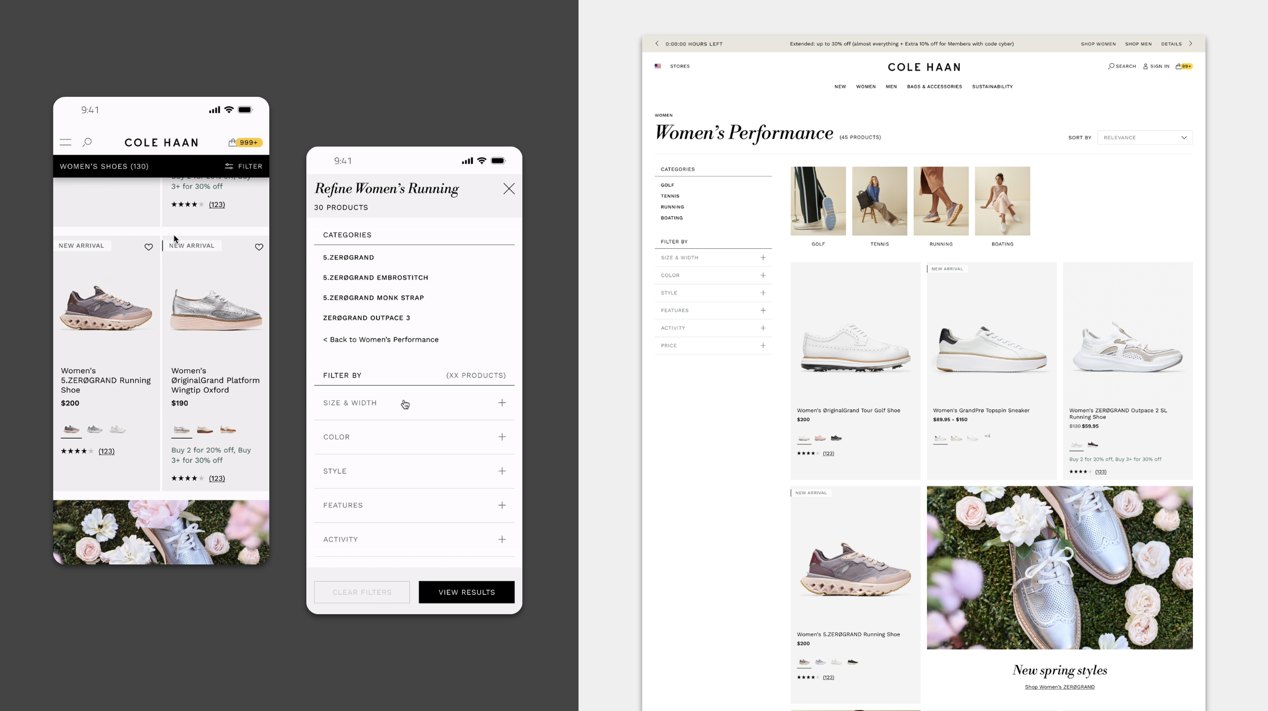 The product landing pages prioritize an intuitive filter panel, streamlined subcategory navigation, and a clear distinction between product cards and editorial promo blocks.