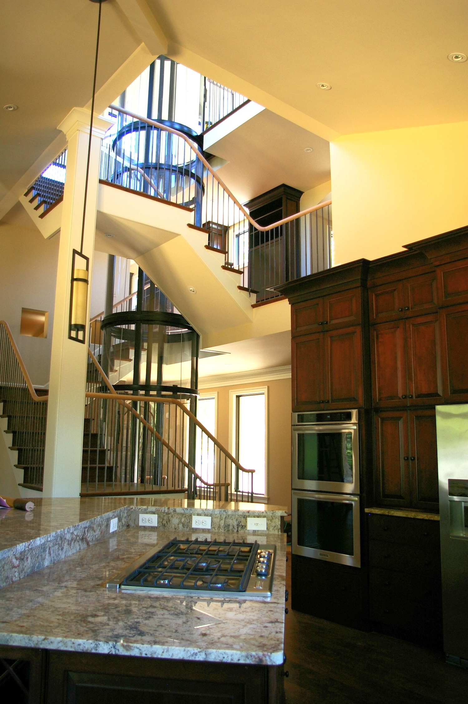 Glass elevator as seen from kitchen