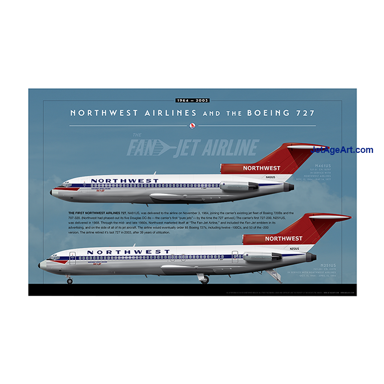 Northwest Airlines Boeing 727 Poster — Jet Age Art