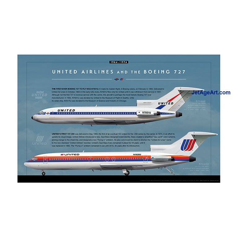 United Airlines Boeing 727 Poster — Jet Age Art