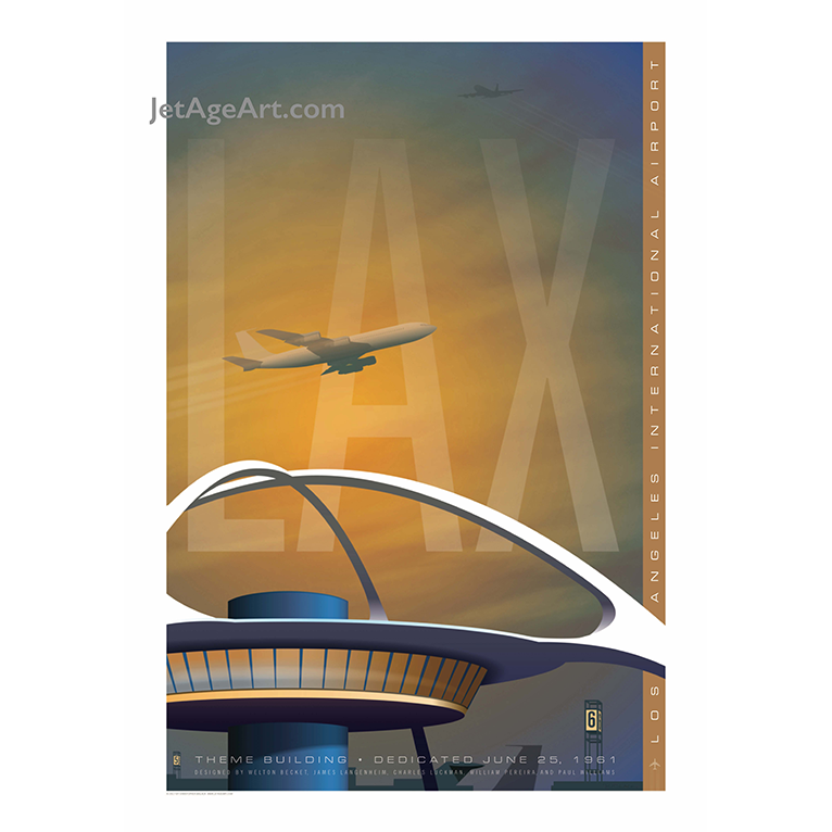 LAX Los Angeles Airport Poster — Gold — Jet Age Art