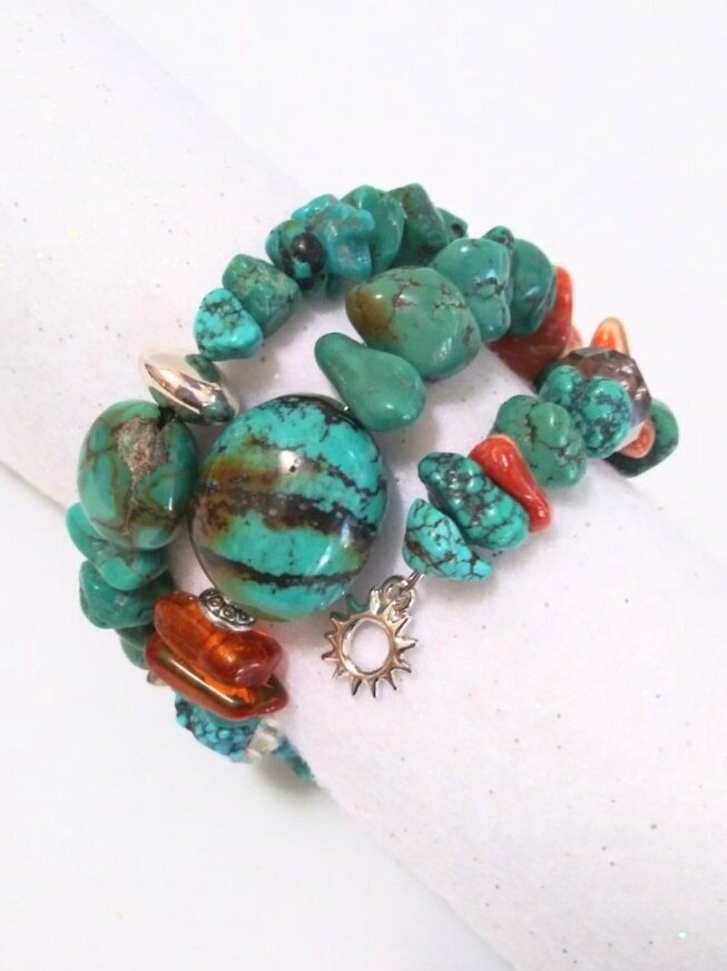Natural Turquoise Memory Wrap Bracelet — Abalone Allure Jewelry