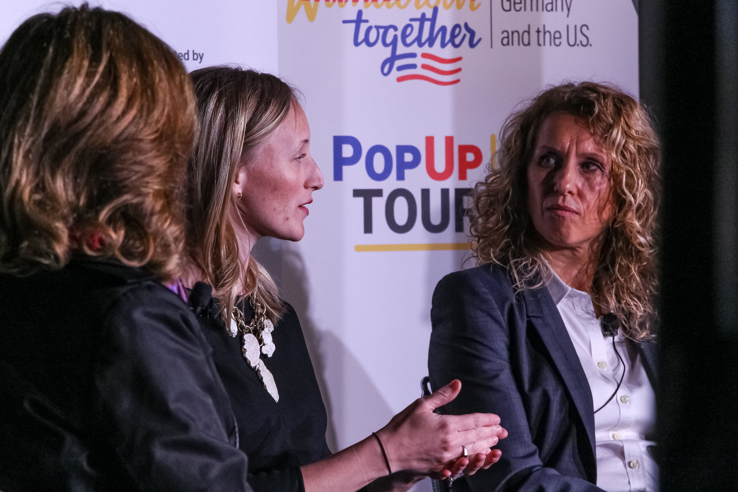  Lizabeth Stuck, Head of Workforce Development at MxD, and Susanne Lemaine, Ph.D., President Vetter Development Services USA, Inc. at Germany Week. Daley Plaza, Chicago, 2019. 