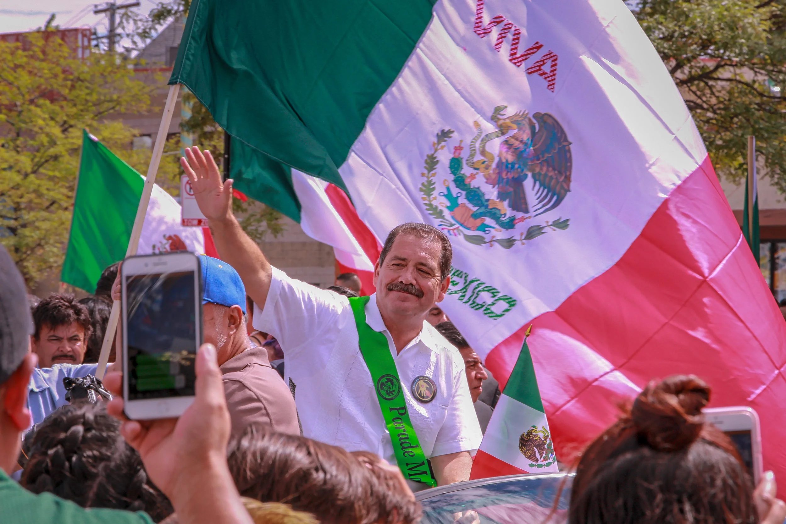 Representative Jesús G. "Chuy" García at the Mexican Independence Day Parade. Little Village, Chicago, 2018.