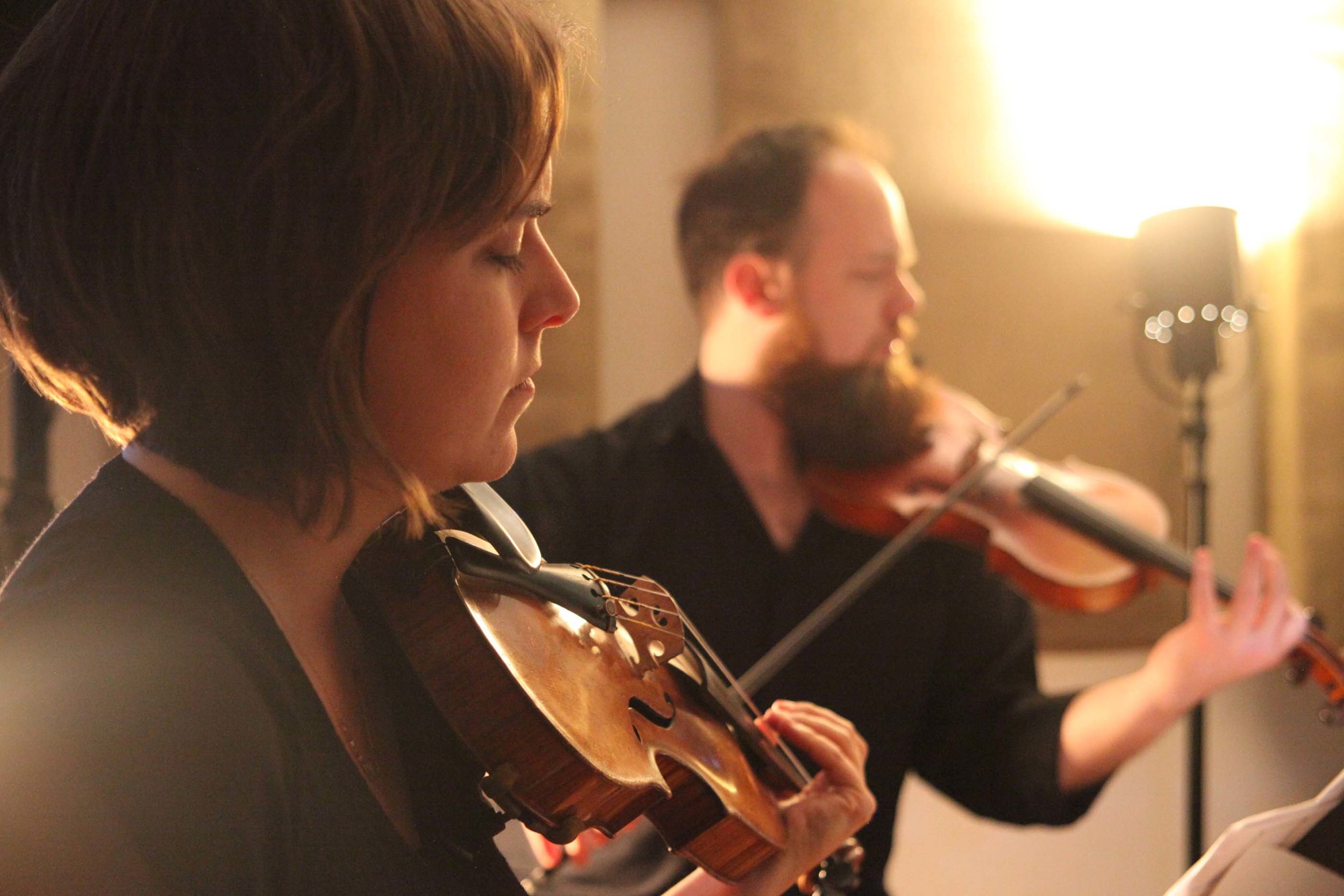  Olivia de Prato and Joshua Modney of Mivos Quartet. Experimental Sound Studio, Chicago, 2015. 