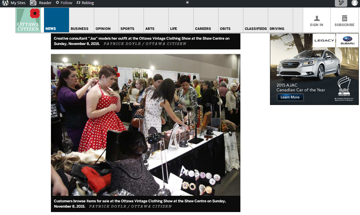 2015, Ottawa Citizen Coverage, Ottawa Vintage Clothing Show