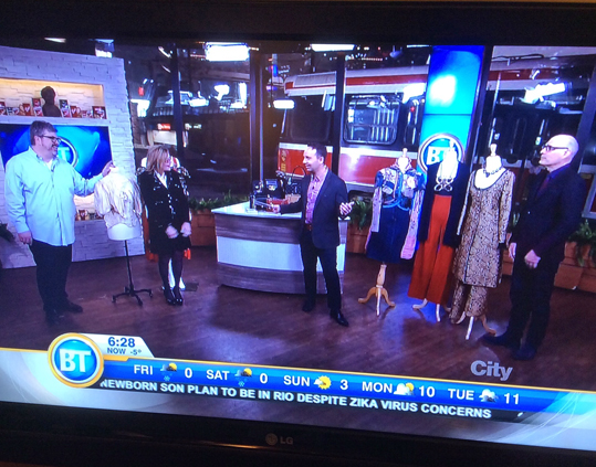 2016, CITY TV, Breakfast Television, Toronto, Guests: Jonathan Walford, Fashion History Museum; Cyndee Lavoie, Luxe Touch; Ian Drummond, Ian Drummond Collection