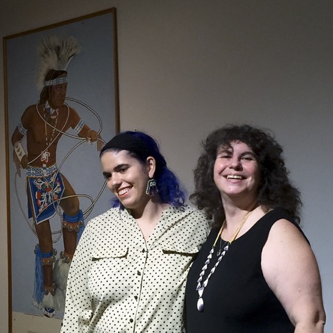 Daughter Lina and mother Vera Longtoe talk about their heritage while wearing Abenaki tribe-inspired jewelry, Mt. Kearsarge Indian Museum, Warner, New Hampshire.
