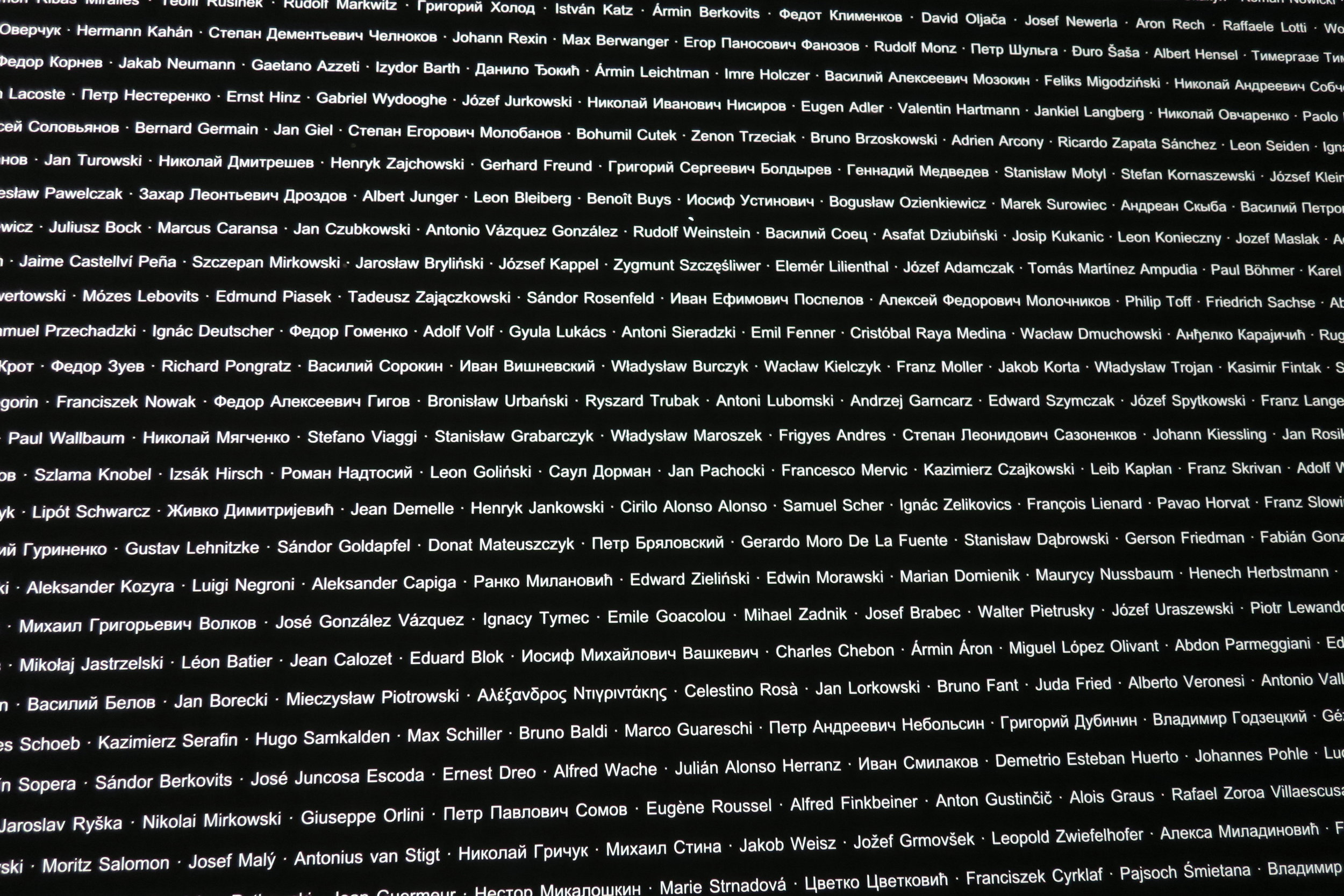 A wall listing prisoner names.