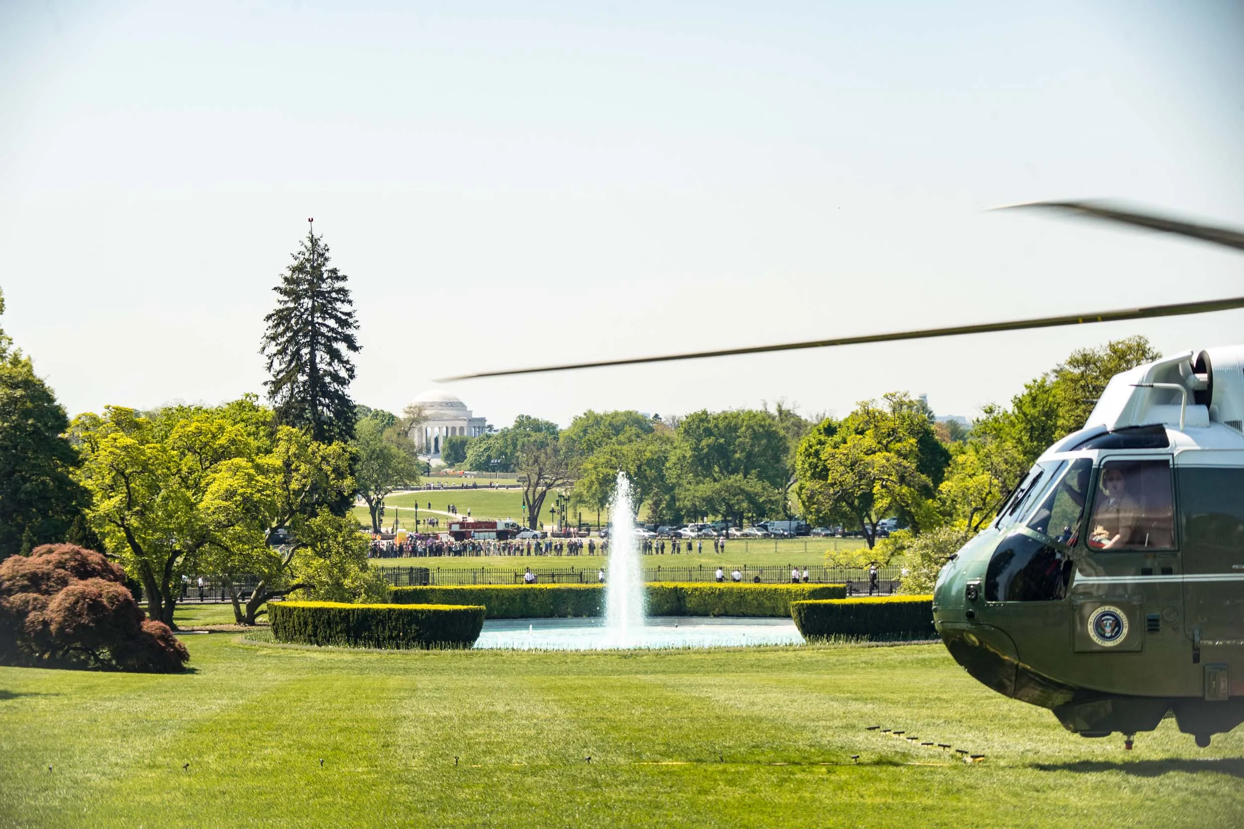 Marine One awaiting departure from The White House south lawn