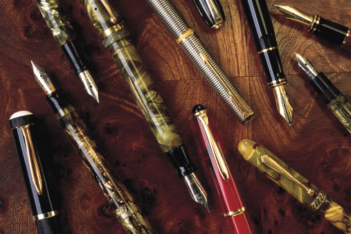 Photo of antique fountain pens containing platinum gold and silver that can be recycled profitably by Gold Refiners.com, part of Specialty Metals.